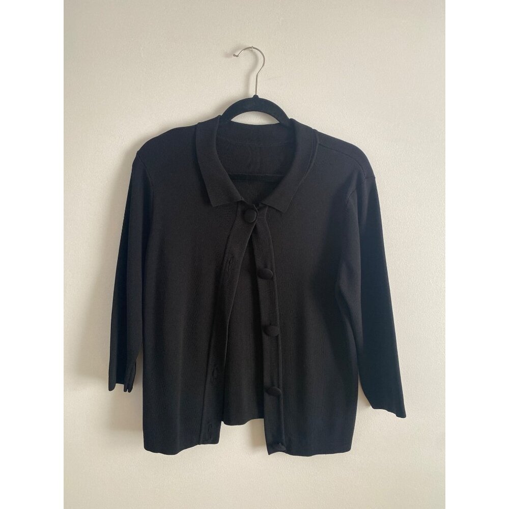 Black Button-Up Cardigan Sweater With Polo Collar Women's Size M - Picture 1 of 5